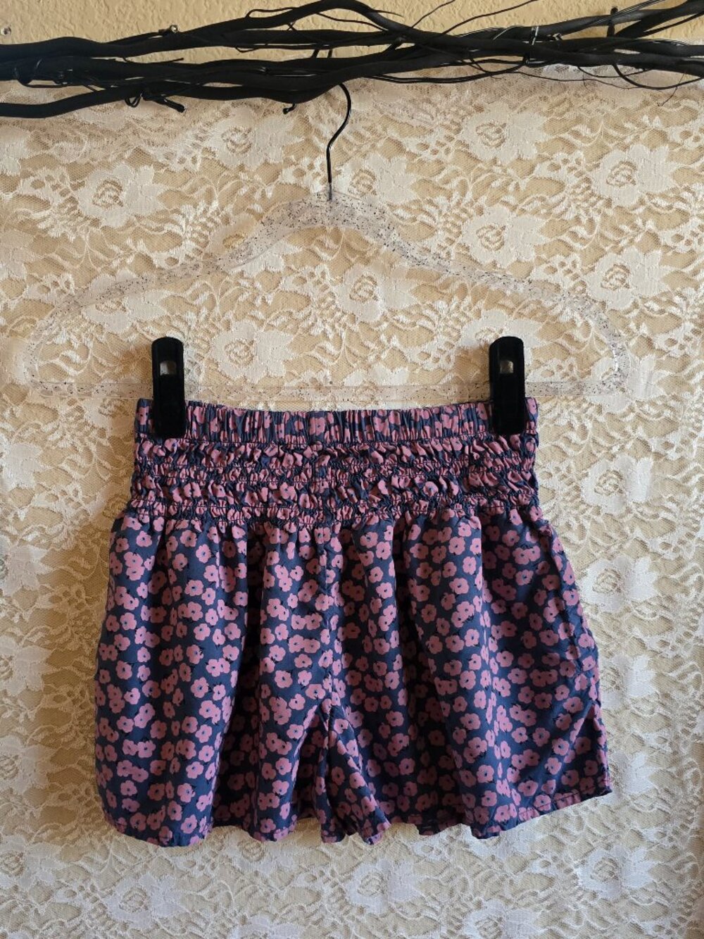 Free Assembly Girls Floral Smocked Shorts - Navy & Purple - Cottagecore - boho
